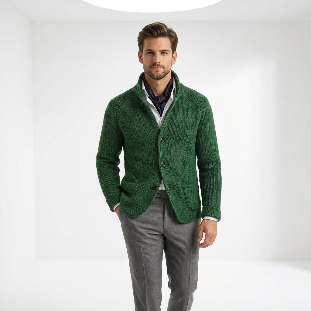 Justin | Men's Button-Up Cardigan, Warm Knit Cardigan | Bella Blue