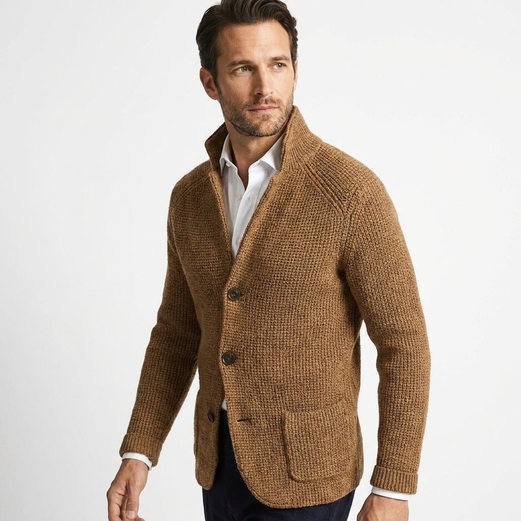 Justin | Men's Button-Up Cardigan, Warm Knit Cardigan | Bella Blue