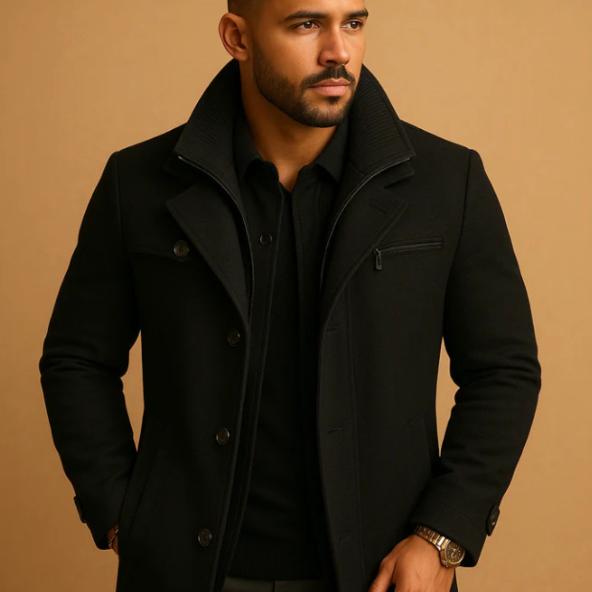 Justin | Men's Insulated Winter Coat with Adjustable Cuff, Warm Autumn Coat | Bella Blue | Brown