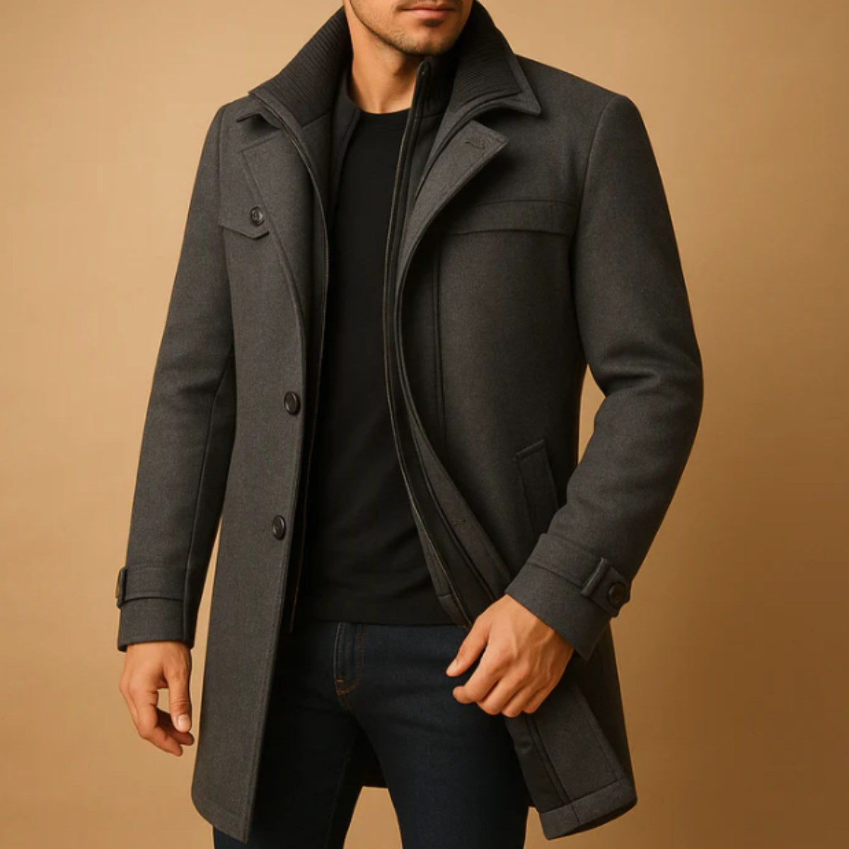 Justin | Men's Insulated Winter Coat with Adjustable Cuff, Warm Autumn Coat | Bella Blue | Burgundy