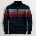 Justin | Men's Striped Cotton Jumper, Crew Neck Pullover | Bella Blue | Navy