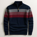 Justin | Men's Striped Cotton Jumper, Crew Neck Pullover | Bella Blue | Navy
