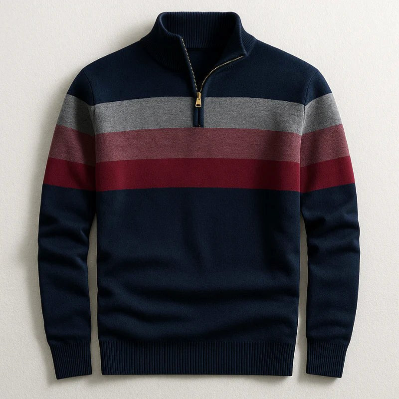 Justin | Men's Striped Cotton Jumper, Crew Neck Pullover | Bella Blue | Navy