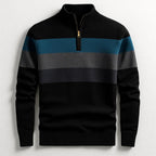 Justin | Men's Striped Cotton Jumper, Crew Neck Pullover | Bella Blue | Black