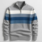 Justin | Men's Striped Cotton Jumper, Crew Neck Pullover | Bella Blue | Grey