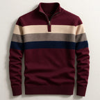 Justin | Men's Striped Cotton Jumper, Crew Neck Pullover | Bella Blue | Maroon