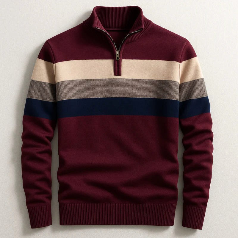 Justin | Men's Striped Cotton Jumper, Crew Neck Pullover | Bella Blue | Maroon