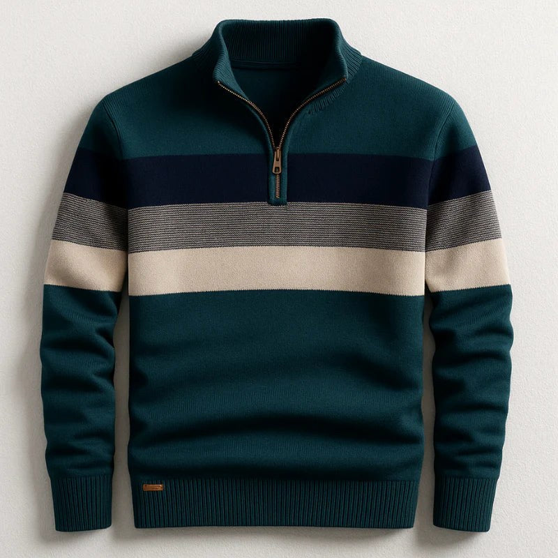 Justin | Men's Striped Cotton Jumper, Crew Neck Pullover | Bella Blue | Green