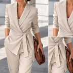 Katarzyna | Women's Tie-Waist Blazer with Wide-Leg Trousers, Two-Piece Suit | Bella Blue