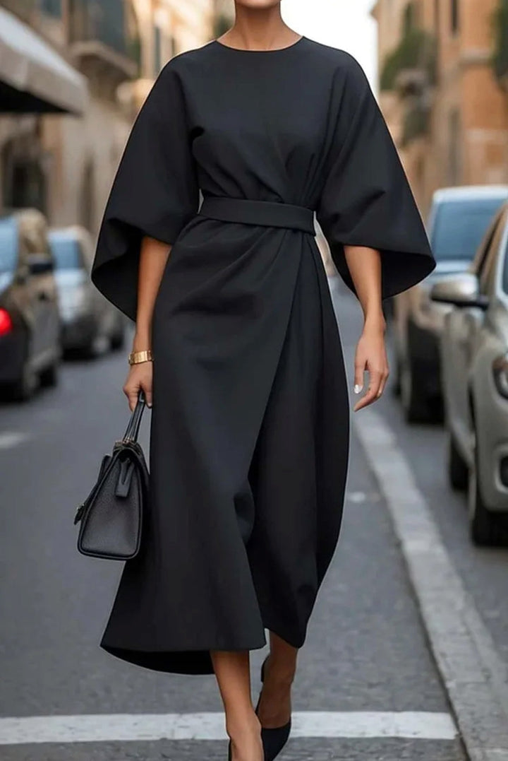 Kennedy | Women's Elegant Midi Dress with Lantern Sleeves - Bordeaux