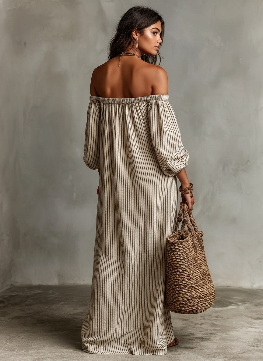 Kennedy | Women's Off-Shoulder Cotton-Linen Maxi Dress - image 6