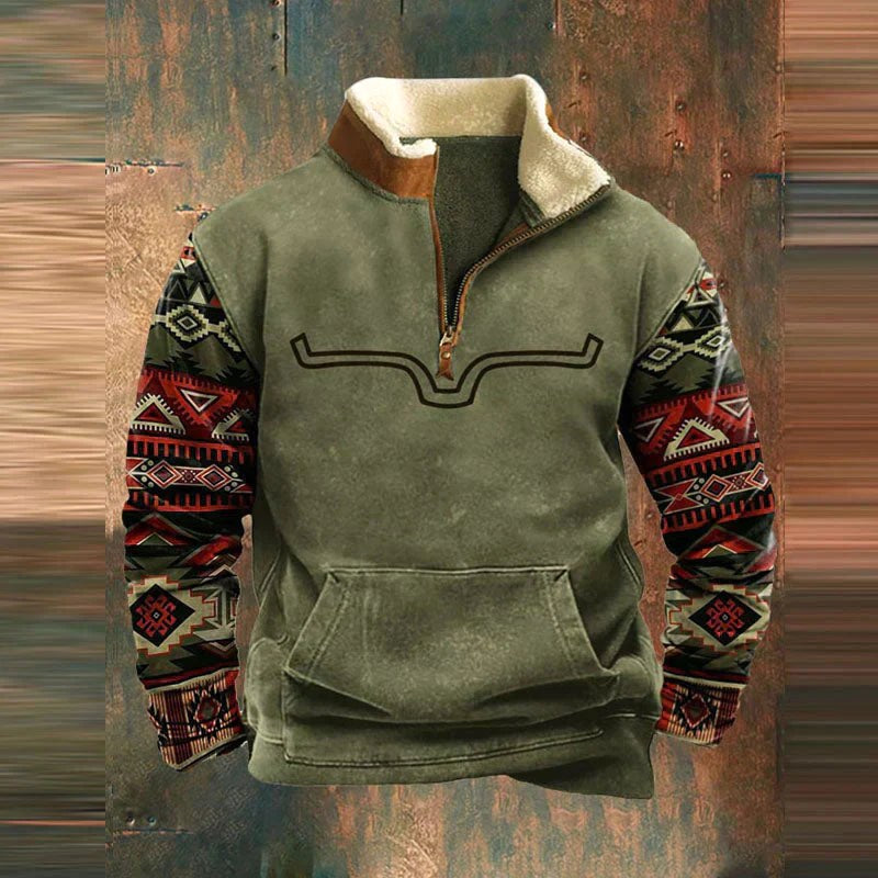 Kieran | Men's Fleece Quarter-Zip Western Pullover, Sherpa-Lined Jumper | Bella Blue