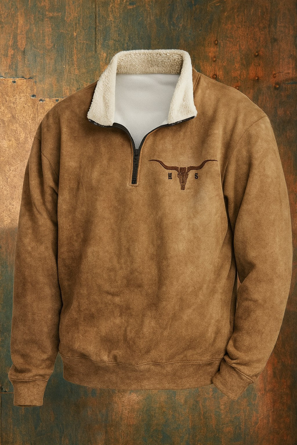 Kieran | Men's Fleece Quarter-Zip Western Pullover, Sherpa-Lined Jumper | Bella Blue