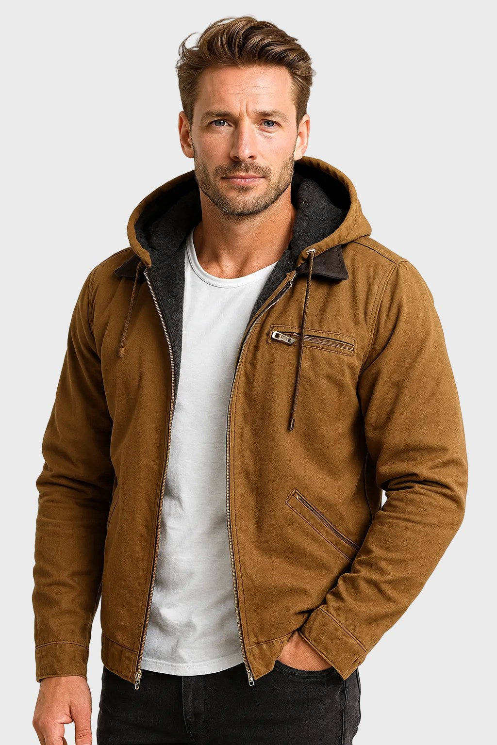Kieran | Men's Hooded Polar Jacket, Lightweight Transitional Jacket | Bella Blue