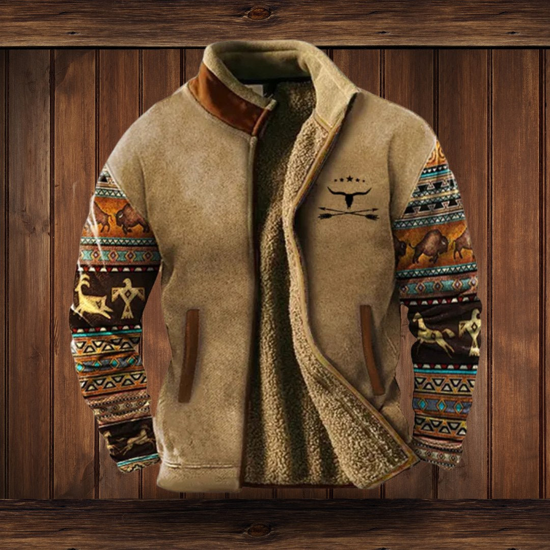 Klaus | Men's Merino Fleece Jacket, Outdoor Functional Jacket | Bella Blue | Brown 2