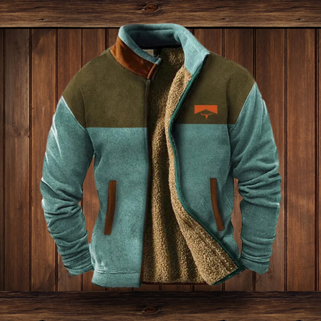 Klaus | Men's Merino Fleece Jacket, Outdoor Functional Jacket | Bella Blue | Brown 2