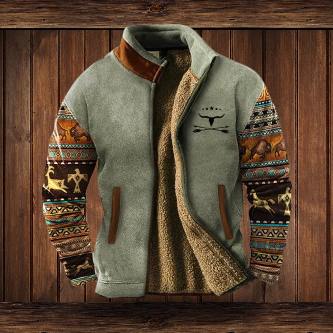 Klaus | Men's Merino Fleece Jacket, Outdoor Functional Jacket | Bella Blue | Brown 2