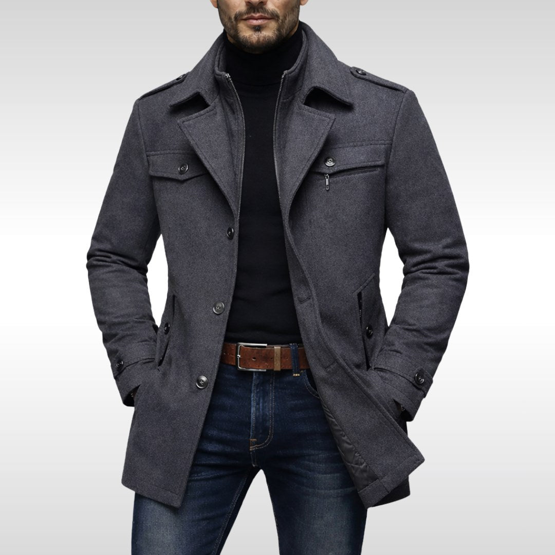 Kurt | Men's Wool Coat with Structured Cut, Elegant Wool Coat for Autumn | Bella Blue | Grey