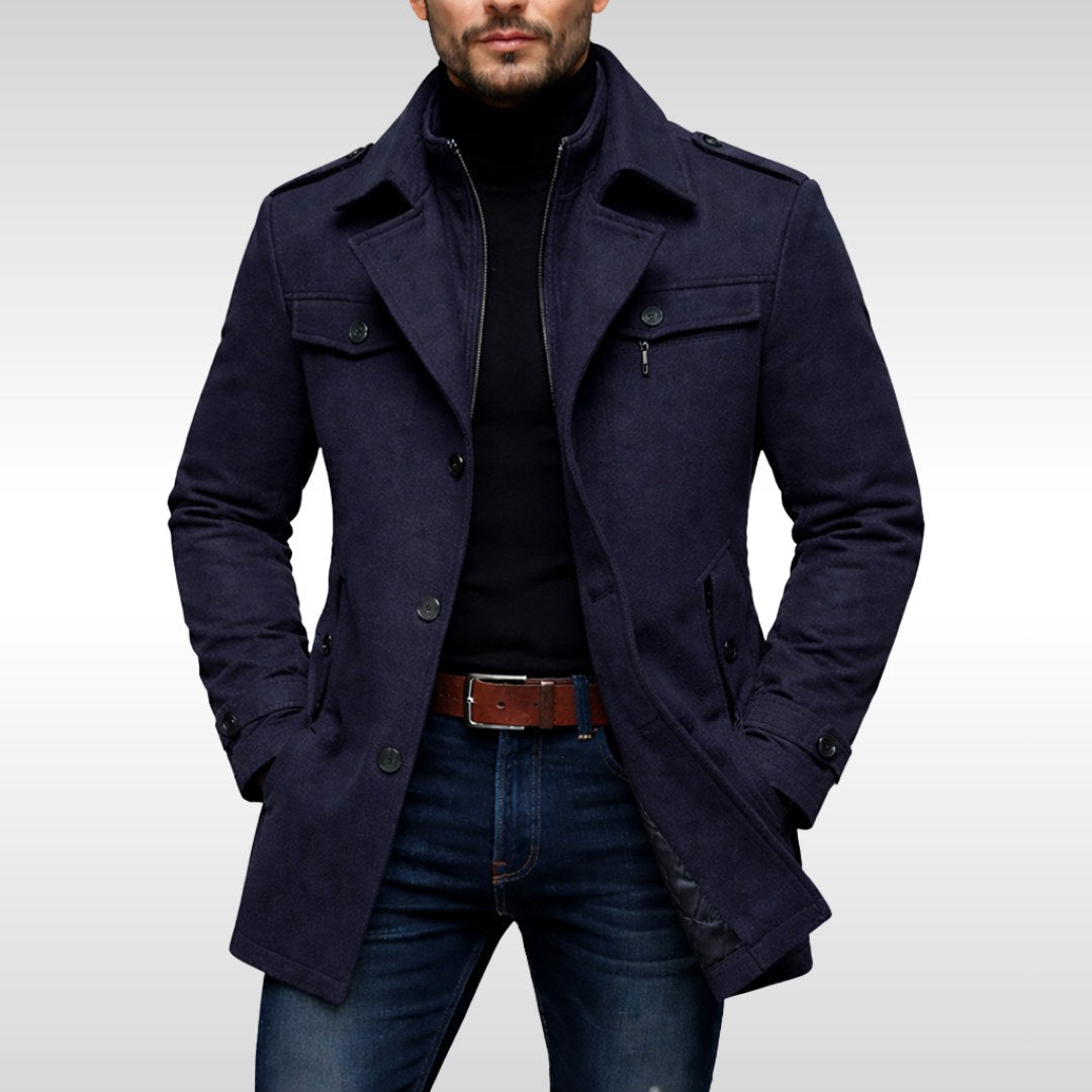 Kurt | Men's Wool Coat with Structured Cut, Elegant Wool Coat for Autumn | Bella Blue | Grey