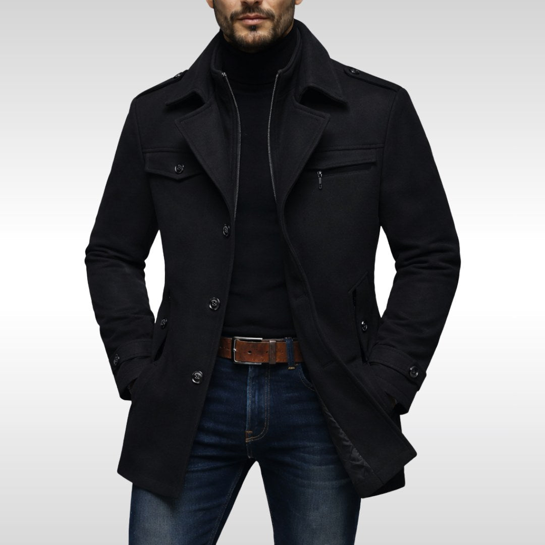 Kurt | Men's Wool Coat with Structured Cut, Elegant Wool Coat for Autumn | Bella Blue | Grey