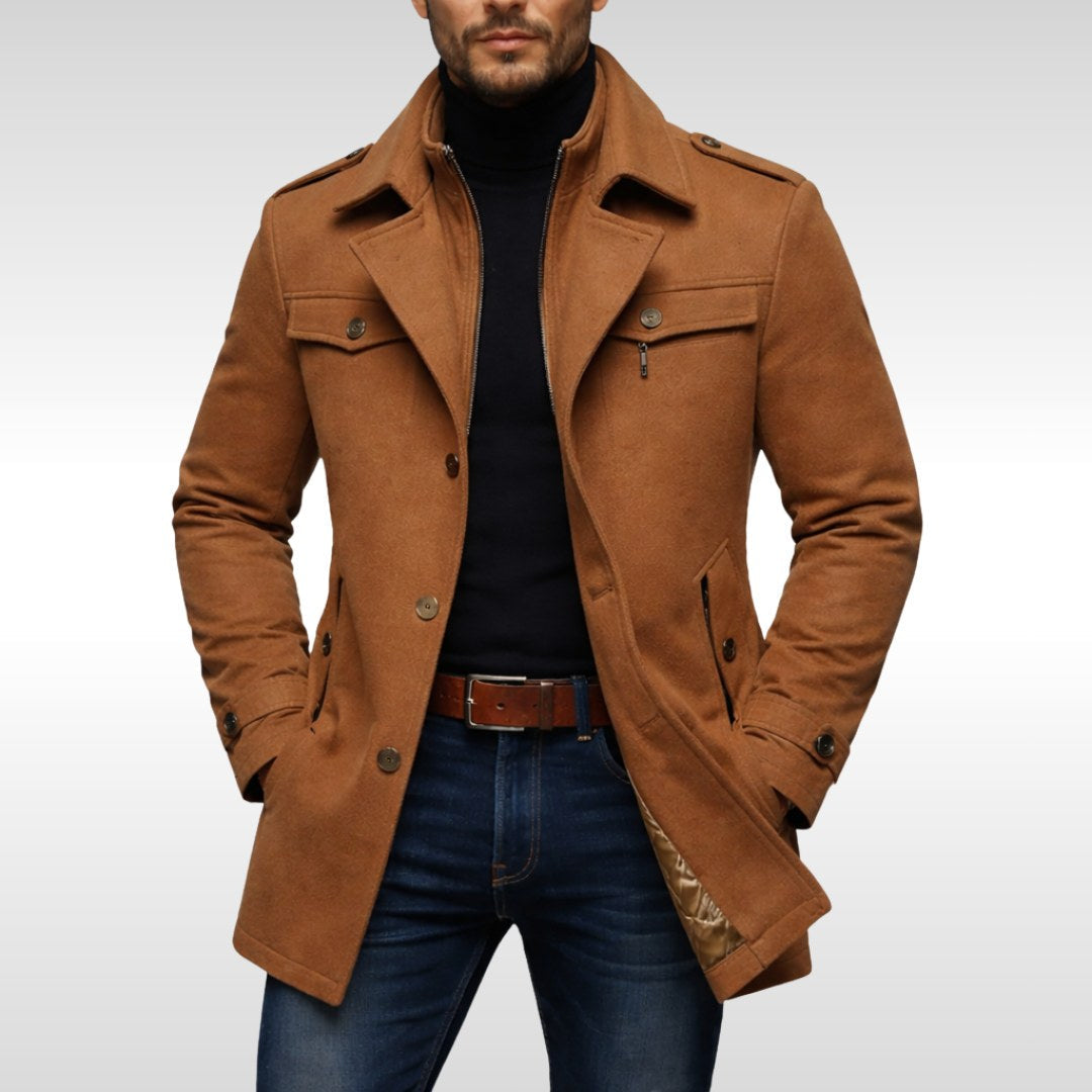 Kurt | Men's Wool Coat with Structured Cut, Elegant Wool Coat for Autumn | Bella Blue | Grey