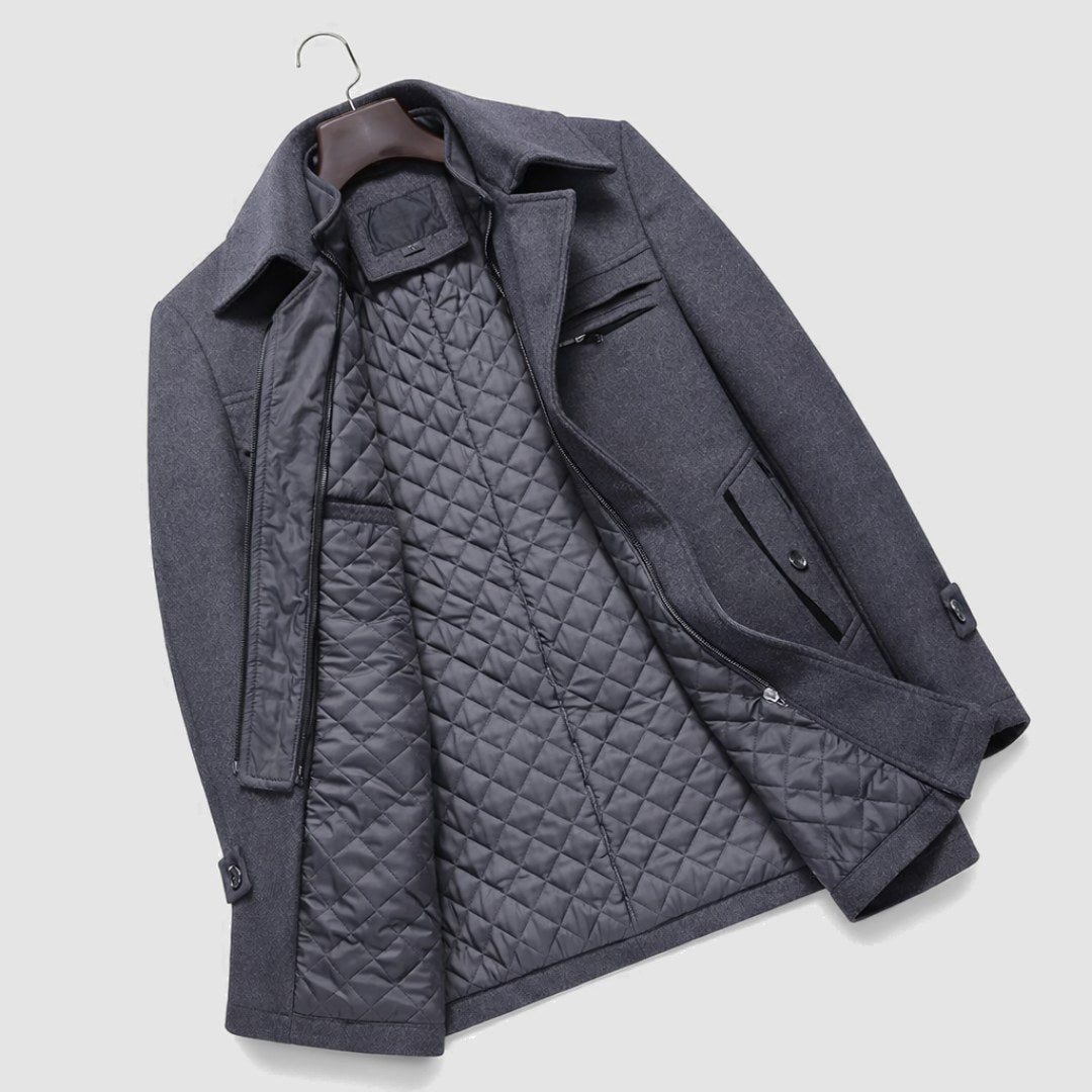 Kurt | Men's Wool Coat with Structured Cut, Elegant Wool Coat for Autumn | Bella Blue | Grey