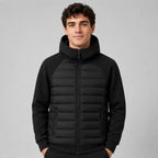 Kyle | Men's Hooded Down Jacket with Quilted Panels, Insulated Autumn Coat | Bella Blue | Black