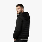 Kyle | Men's Hooded Down Jacket with Quilted Panels, Insulated Autumn Coat | Bella Blue | Grey