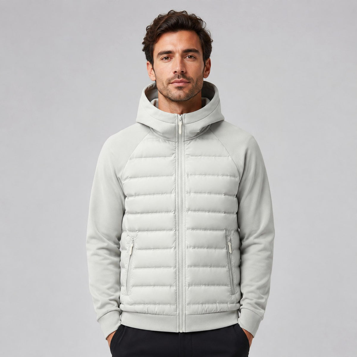 Kyle | Men's Hooded Down Jacket with Quilted Panels, Insulated Autumn Coat | Bella Blue