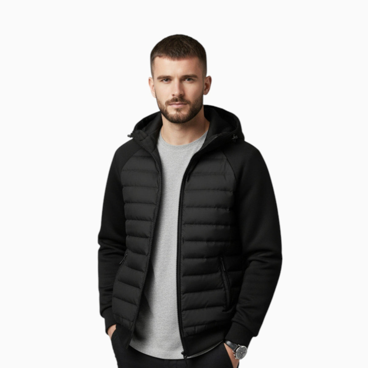 Kyle | Men's Hooded Down Jacket with Quilted Panels, Insulated Autumn Coat | Bella Blue