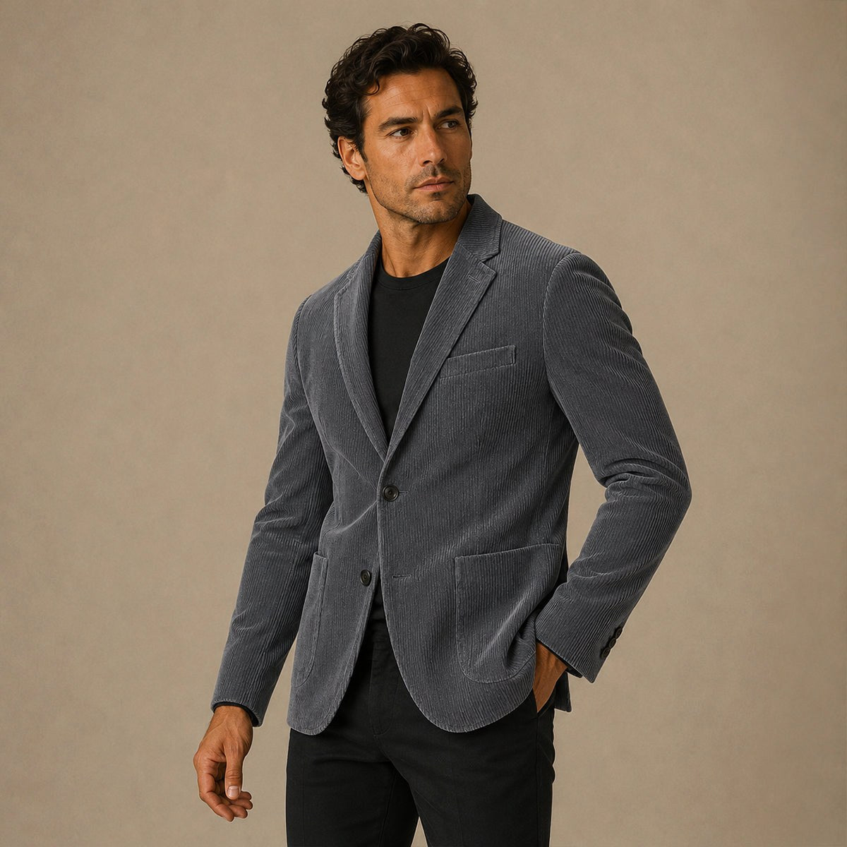 Landon | Men's Slim Fit Corduroy Blazer, Vintage-Inspired Jacket | Bella Blue