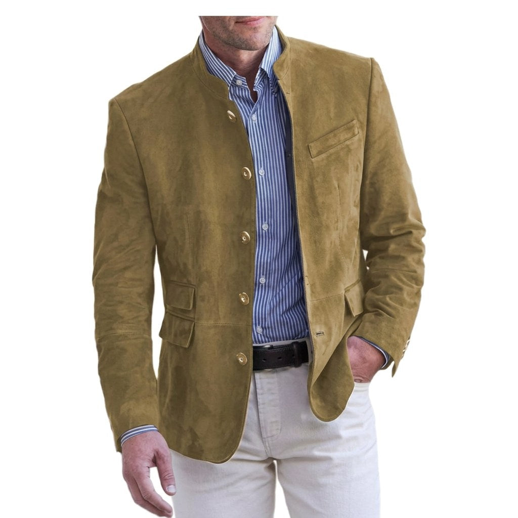 Landon | Women's Stand-Collar Jacket, Button-Front Blazer | Bella Blue