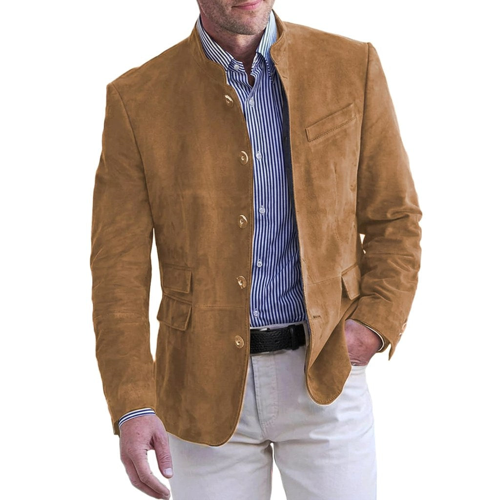 Landon | Women's Stand-Collar Jacket, Button-Front Blazer | Bella Blue