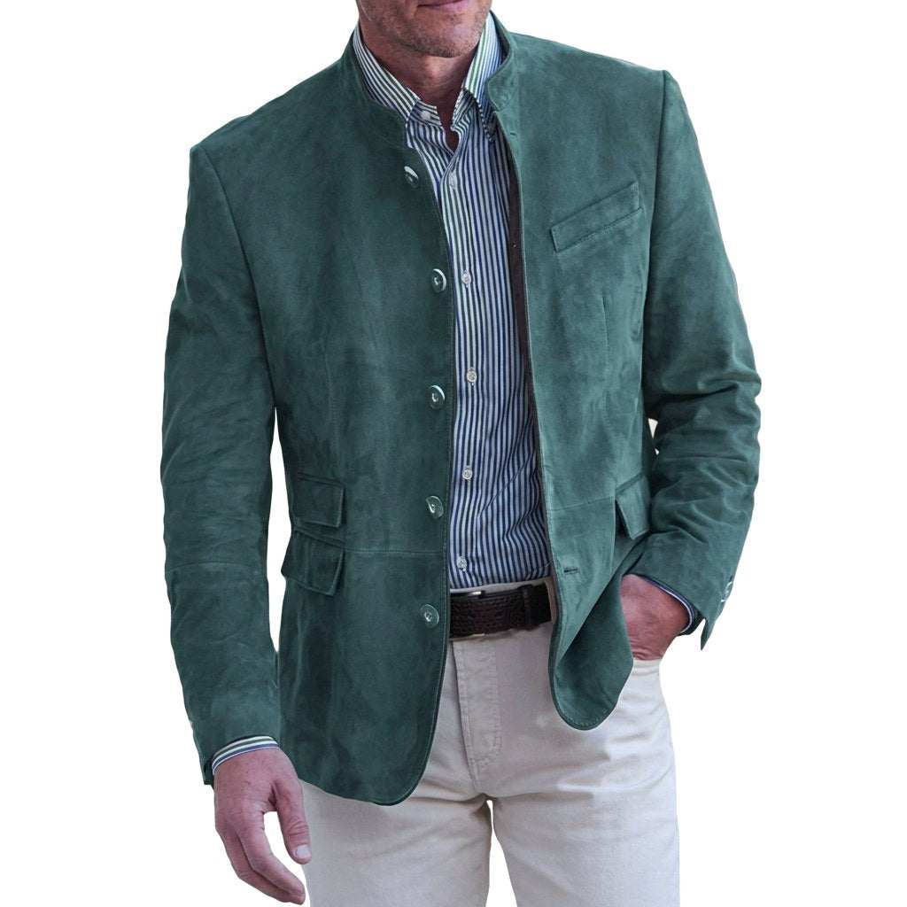 Landon | Women's Stand-Collar Jacket, Button-Front Blazer | Bella Blue