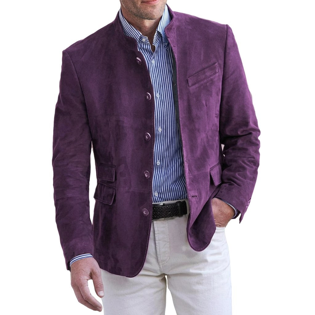 Landon | Women's Stand-Collar Jacket, Button-Front Blazer | Bella Blue