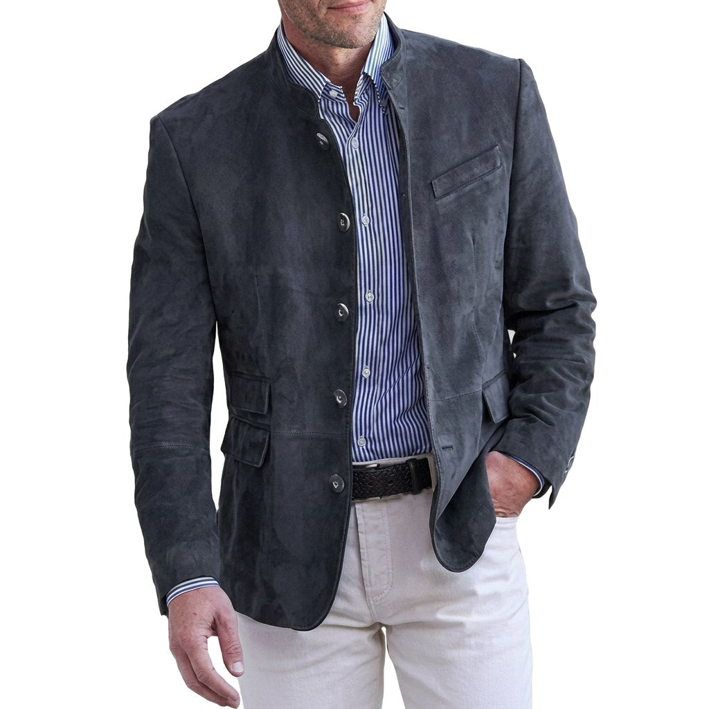 Landon | Women's Stand-Collar Jacket, Button-Front Blazer | Bella Blue