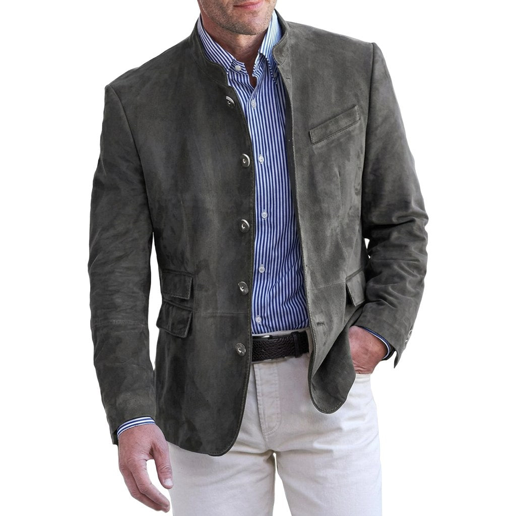 Landon | Women's Stand-Collar Jacket, Button-Front Blazer | Bella Blue