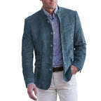 Landon | Women's Stand-Collar Jacket, Button-Front Blazer | Bella Blue
