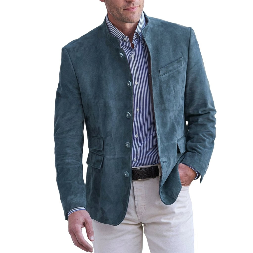 Landon | Women's Stand-Collar Jacket, Button-Front Blazer | Bella Blue