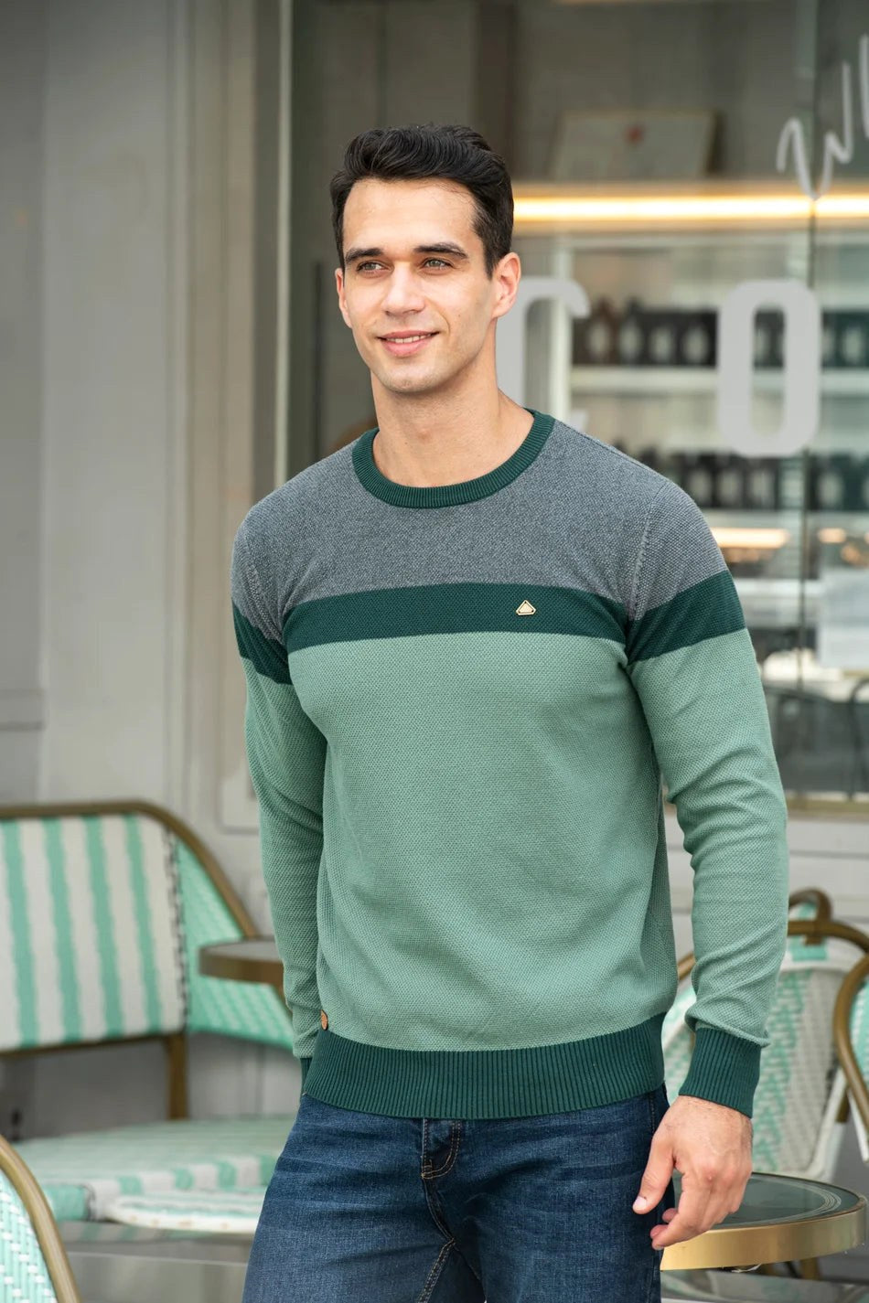 Lars | Men's Jumper with Classic Cut, Soft Cotton Jumper | Bella Blue | Green