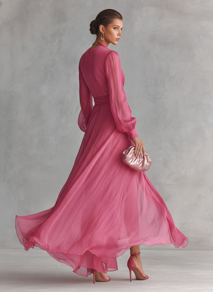 Lauren | Women's V-Neck Tie-Waist Chiffon Maxi Dress - image 5