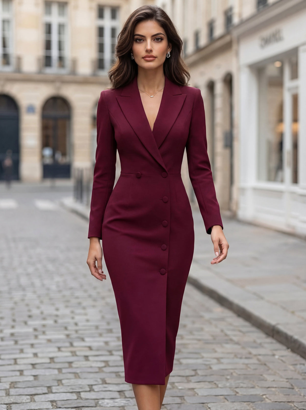 Laurine | Women's Tailored Midi Blazer Dress, Structured Midi Dress | Bella Blue