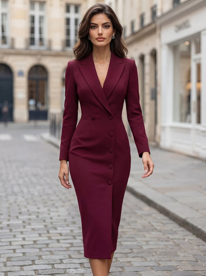 Laurine | Women's Tailored Midi Blazer Dress, Structured Midi Dress | Bella Blue