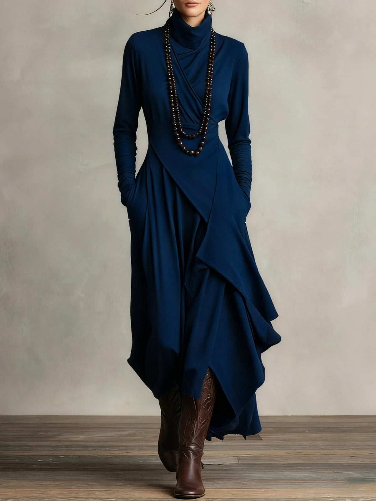 Layla | Women's High-Neck Maxi Dress, Flowing Occasion Dress | Bella Blue