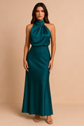 Lena | Women's Draped-Neckline Midi Dress, Elegant Occasion Dress | Bella Blue