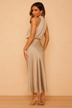 Lena | Women's Draped-Neckline Midi Dress, Elegant Occasion Dress | Bella Blue