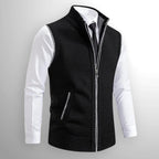 Leon | Men's Knit Waistcoat with Zip and Stand Collar, Structured Men's Waistcoat | Bella Blue | Black