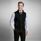 Leon | Men's Knit Waistcoat with Zip and Stand Collar, Structured Men's Waistcoat | Bella Blue | Black