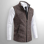 Leon | Men's Knit Waistcoat with Zip and Stand Collar, Structured Men's Waistcoat | Bella Blue | Black