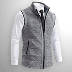 Leon | Men's Knit Waistcoat with Zip and Stand Collar, Structured Men's Waistcoat | Bella Blue | Brown